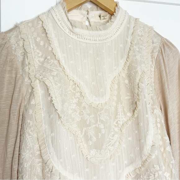 Anthropologie Tiny Finja Embroidered Lace Ruffle Ivory Blouse XS Victorian flowy - Picture 6 of 12